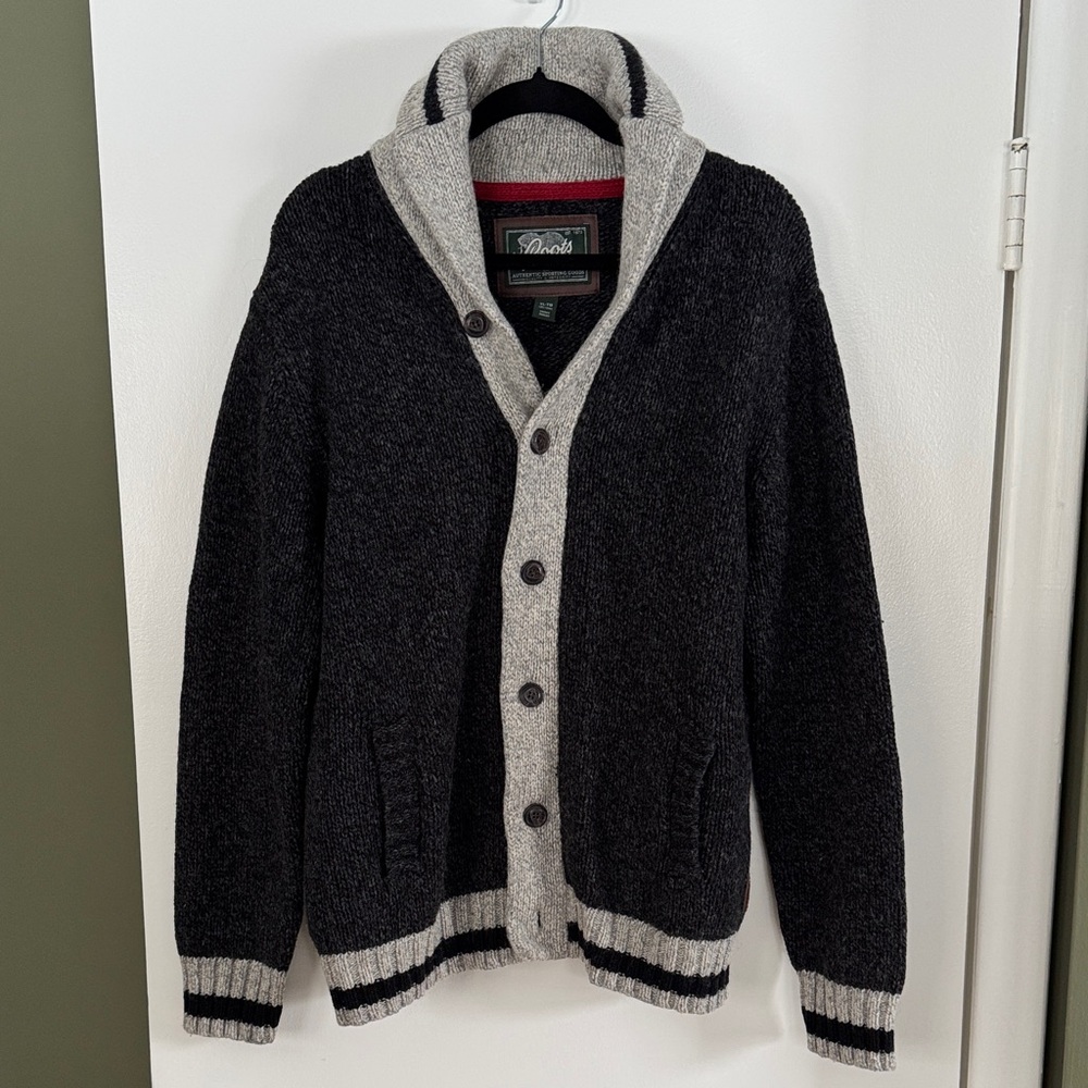 Roots Black and Gray Men's Cardigan Sweater